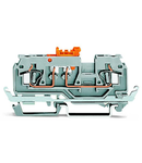 2-conductor disconnect/test terminal block; with shield contact; with test port; for 2 mm and 3 mm Ø test plugs; for DIN-rail 35 x 15 and 35 x 7.5; 2.5 mm²; CAGE CLAMP®; 2,50 mm²; orange