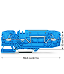 2-conductor through terminal block; 6 mm²; with test option; same profile as 2-conductor disconnect terminal block; side and center marking; for DIN-rail 35 x 15 and 35 x 7.5; Push-in CAGE CLAMP®; 6,00 mm²; blue