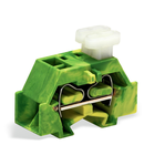 Space-saving, 4-conductor end terminal block; on one side with push-buttons; without protruding snap-in mounting foot; for terminal strips with snap-in mounting feet; 2.5 mm²; CAGE CLAMP®; 2,50 mm²; green-yellow