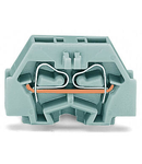 Space-saving, 2-conductor end terminal block; without push-buttons; without protruding snap-in mounting foot; for terminal strips with snap-in mounting feet; can be commoned with adjacent jumpers and staggered jumpers; CAGE CLAMP®; 1,50 mm²; blue