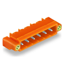 THT male header; 1.0 x 1.0 mm solder pin; angled; Threaded flange; Pin spacing 5.08 mm; 8-pole; orange