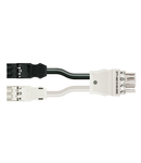 pre-assembled Y-cable; Eca; 2 x plug/socket; 2 x 3-pole / 1 x 4-pole; Cod. A; H05VV-F 3G 1.5 mm²; H05VV-F 3G 1.5 mm²; 0.6 m; 1,50 mm²; black/white