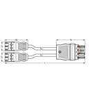 pre-assembled Y-cable; Eca; 2 x plug/socket; 2 x 3-pole / 1 x 4-pole; Cod. A; H05VV-F 3G 1.5 mm²; H05VV-F 3G 1.5 mm²; 0.6 m; 1,50 mm²; black/white