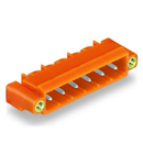 THT male header; 1.2 x 1.2 mm solder pin; angled; Threaded flange; Pin spacing 5.08 mm; 6-pole; orange