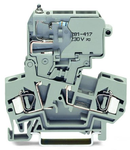 2-conductor fuse terminal block; with pivoting fuse holder; for 5 x 30 mm miniature metric fuse; with blown fuse indication by neon lamp; 120 V; for DIN-rail 35 x 15 and 35 x 7.5; 4 mm²; CAGE CLAMP®; 4,00 mm²; gray