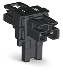 T-distribution connector; 2-pole; Cod. A; 1 input; 2 outputs; 2 locking levers; black