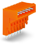 THT male header for double-deck assembly; 1.0 x 1.0 mm solder pin; angled; Pin spacing 5.08 mm; 10-pole; orange