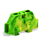 Space-saving, 2-conductor end terminal block; without push-buttons; without protruding snap-in mounting foot; for terminal strips with snap-in mounting feet; 2.5 mm²; CAGE CLAMP®; 2,50 mm²; green-yellow