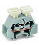 4-conductor terminal block; on both sides with push-button; with fixing flange; for screw or similar mounting types; Fixing hole 3.2 mm Ø; 2.5 mm²; CAGE CLAMP®; 2,50 mm²; light gray
