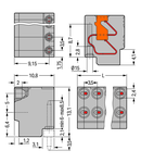 2-conductor modular PCB connector; for solder pin strip; push-button; 0.8 mm Ø; Pin spacing 3.5 mm; 7-pole; 0,50 mm²; gray