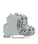 Double-deck terminal block; 4-conductor through terminal block; with end plate; L; without marker carrier; internal commoning; conductor entry with violet marking; for DIN-rail 35 x 15 and 35 x 7.5; 1 mm²; Push-in CAGE CLAMP®; 1,00 mm²; gray