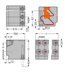 2-conductor modular PCB connector; for individual solder pins; push-button; 0.8 mm Ø; Pin spacing 3.5 mm; 10-pole; 0,50 mm²; gray