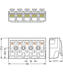 Lighting connector; push-button, external; without ground contact; L´-N´-L-PE-N; 5-pole; Lighting side: for solid conductors; Inst. side: for all conductor types; max. 2.5 mm²; Surrounding air temperature: max 85°C (T85); 2,50 mm²; white