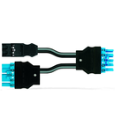 pre-assembled Y-cable; Eca; 2 x plug/socket; 3-pole + 5-pole/5-pole; Cod. A/I; H05Z1Z1-F 3G 2.5 mm²; H05Z1Z1-F 2 x 1,50 mm²; 0.5 m; 1,50 mm²; black/blue