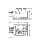 Tap-off module; for flat cable; 5 x 2.5 mm² + 2 x 1.5 mm²; 3-pole; Cod. B; with cable connection on the output side; gray