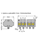 4-conductor terminal strip; 6-pole; without push-buttons; with snap-in mounting feet; for plate thickness 0.6 - 1.2 mm; Fixing hole 3.5 mm Ø; 4 mm²; CAGE CLAMP®; 4,00 mm²; gray