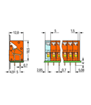 PCB terminal block; push-button; 2.5 mm²; Pin spacing 5.08 mm; 3-pole; CAGE CLAMP®; 2,50 mm²; orange