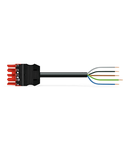 pre-assembled connecting cable; Eca; Socket/open-ended; 5-pole; Cod. P; H05Z1Z1-F 5G 1.5 mm²; 4m; 1,50 mm²; red