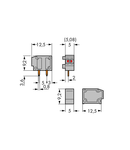 Stackable 2-conductor PCB terminal block; 0.75 mm²; Pin spacing 5/5.08 mm; 1-pole; PUSH WIRE®; 0,75 mm²; gray