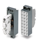 Common potential matrix patchboard; Marking 1-24; with 1 input module incl. end plate; Color of modules: white; Numbering of modules arranged vertically; for 19" racks; Slimline version; 16,00 mm²; dark gray