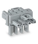 T-distribution connector; 4-pole; Cod. B; 1 input; 2 outputs; 2 locking levers; gray