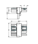 T-distribution connector; 4-pole; Cod. B; 1 input; 2 outputs; 2 locking levers; gray