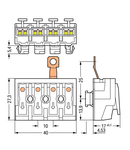 Lighting connector; push-button, external; for Linect®; with screw-type ground contact; 1/L´-2/L-PE-N; 4-pole; Cod. A; Lighting side: for solid conductors; Inst. side: for all conductor types; max. 2.5 mm²; Surrounding air temperature: max 85°C (T85); 2,5