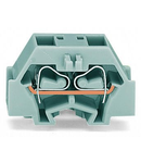 Space-saving, 4-conductor end terminal block; without push-buttons; without protruding snap-in mounting foot; for terminal strips with snap-in mounting feet; can be commoned with adjacent jumpers and staggered jumpers; CAGE CLAMP®; 1,50 mm²; orange