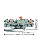 4-conductor disconnect/test terminal block; with push-button; with test option; orange disconnect link; for DIN-rail 35 x 15 and 35 x 7.5; 2.5 mm²; Push-in CAGE CLAMP®; 2,50 mm²; gray