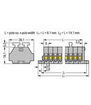 2-conductor terminal strip; 7-pole; on both sides with push-buttons; with fixing flanges; for screw or similar mounting types; Fixing hole 3.2 mm Ø; 2.5 mm²; CAGE CLAMP®; 2,50 mm²; gray