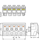 Lighting connector; push-button, external; for Linect®; without ground contact; L3-L2-L1-PE-N; 5-pole; Cod. A; Lighting side: for solid conductors; Inst. side: for all conductor types; max. 2.5 mm²; Surrounding air temperature: max 85°C (T85); 2,50 mm²; w