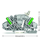 2-conductor disconnect/test terminal block; e.g., voltage transformer circuits; with touch-proof test sockets; for 4 mm Ø test plugs; for DIN-rail 35 x 15 and 35 x 7.5; 6 mm²; Push-in CAGE CLAMP®; 6,00 mm²; gray