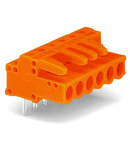 THT female header; 0.6 x 1.0 mm solder pin; angled; Pin spacing 5.08 mm; 15-pole; orange