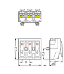 Lighting connector; push-button, external; without ground contact; 3-pole; Lighting side: for solid conductors; Inst. side: for all conductor types; max. 2.5 mm²; Surrounding air temperature: max 85°C (T85); 2,50 mm²; white