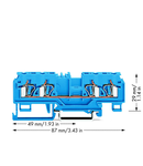 4-conductor through terminal block; 4 mm²; with test port; suitable for Ex i applications; center marking; for DIN-rail 35 x 15 and 35 x 7.5; CAGE CLAMP®; 4,00 mm²; blue