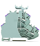 Double-deck terminal block; 4-conductor through terminal block; with end plate; L; with marker carrier; internal commoning; conductor entry with violet marking; for DIN-rail 35 x 15 and 35 x 7.5; 2.5 mm²; Push-in CAGE CLAMP®; 2,50 mm²; gray