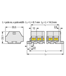 4-conductor terminal strip; suitable for Ex e II applications; 12-pole; without push-buttons; with fixing flanges; for screw or similar mounting types; Fixing hole 3.2 mm Ø; 4 mm²; CAGE CLAMP®; 4,00 mm²; light gray