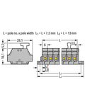 2-conductor terminal strip; 10-pole; on one side with push-buttons; with fixing flanges; for screw or similar mounting types; Fixing hole 3.2 mm Ø; 2.5 mm²; CAGE CLAMP®; 2,50 mm²; gray