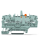 2-conductor disconnect/test terminal block; with mechanical interlock; with additional jumper position; orange disconnect link; for DIN-rail 35 x 15 and 35 x 7.5; 2.5 mm²; Push-in CAGE CLAMP®; 2,50 mm²; blue