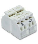 4-conductor chassis-mount terminal strip; 2-pole; N-L1; without ground contact; for 3 mm ø screw and nut; with 2x pin; 4 mm²; 4,00 mm²; white