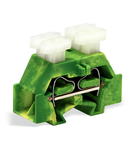 Space-saving, 4-conductor end terminal block; on both sides with push-buttons; without protruding snap-in mounting foot; for terminal strips with snap-in mounting feet; 2.5 mm²; CAGE CLAMP®; 2,50 mm²; green-yellow