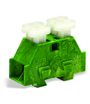 Space-saving, 4-conductor end terminal block; on both sides with push-buttons; without protruding snap-in mounting foot; for terminal strips with snap-in mounting feet; 2.5 mm²; CAGE CLAMP®; 2,50 mm²; green-yellow