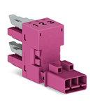 h-distribution connector; 3-pole; Cod. B; 1 input; 2 outputs; outputs on one side; 2 locking levers; pink