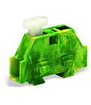 Space-saving, 2-conductor end terminal block; on one side with push-button; without protruding snap-in mounting foot; for terminal strips with snap-in mounting feet; 2.5 mm²; CAGE CLAMP®; 2,50 mm²; green-yellow