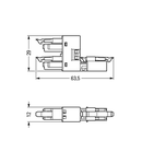 h-distribution connector; 2-pole; Cod. A; 1 input; 2 outputs; outputs on one side; 3 locking levers; for flying leads; white