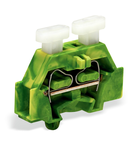 2-conductor terminal block; on both sides with push-button; with snap-in mounting foot; for plate thickness 0.6 - 1.2 mm; Fixing hole 3.5 mm Ø; 2.5 mm²; CAGE CLAMP®; 2,50 mm²; green-yellow