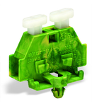 2-conductor terminal block; on both sides with push-button; with snap-in mounting foot; for plate thickness 0.6 - 1.2 mm; Fixing hole 3.5 mm Ø; 2.5 mm²; CAGE CLAMP®; 2,50 mm²; green-yellow