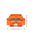 Space-saving, 2-conductor end terminal block; without push-buttons; without protruding snap-in mounting foot; for terminal strips with snap-in mounting feet; 4 mm²; CAGE CLAMP®; 4,00 mm²; orange