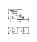 h-distribution connector; 4-pole; Cod. A; 1 input; 2 outputs; outputs on one side; 2 locking levers; white