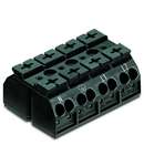 4-conductor chassis-mount terminal strip; 4-pole; N-PE-L1-L2; without ground contact; 1 snap-in foot per pole; 4 mm²; 4,00 mm²; black